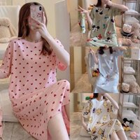 Váy ngủ, váy mặc nhà cộc tay dáng suông chất cotton mềm mát họa tiết hoạt hình dễ thương KHÔNG KÈM TÚI V285 - V285 NGẪU NHIÊN,size 2XL 46-50kg