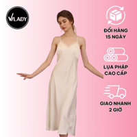 Váy Ngủ VILADY Lụa Pháp Latin Thiết Kế 2 Dây Chéo Lưng Phối Ren Cao Cấp - V147 Màu Trắng Gạo