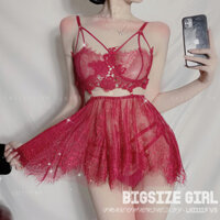 Váy Ngủ/Đầm Ngủ Sexy Bigsize Đồ Ngủ Sexy 2 Dây Có Gọng Ren Voan Xuyên Thấu Và Quần Lót Lọt Khe Quyến Rũ