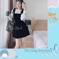 VÁY NHUNG 2 DÂY KÈM ÁO SƠ MI