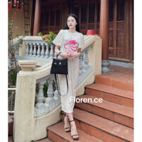 Váy nhung cổ tròn thêu tay bồng xinh iu