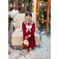 Váy nhung dài tay cổ thuỷ thủ phối nơ tiểu thư điệu đà cho bé iu - Bông Anh Kids