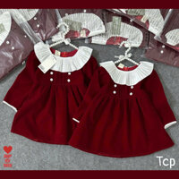 😍Váy nhung đỏ noel cổ bèo nhún dài tay VNXK cho bé gái mẫu mới tết 2025 (Shop yêu thích)