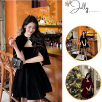 Váy nhung hai dây kèm áo choàng dáng xòe, tặng kèm tag nơ xinh xắn,váy dự tiệc sang chảnh