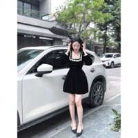 Váy Nhung Lolita Thủy Thủ Quảng Châu Xếp Ly Dáng Xoè Công Chúa Váy Đầm Nhung Cổ Vuông Phối Ren Tay Dài JiSun's Boutique