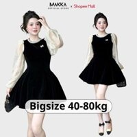 Váy nhung nữ MAKKA váy thiết kế phối tay tơ cổ đính đá ngọc gắn nơ ngực siêu xinh 5010
