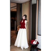 Váy nhung phối voan dáng maxi tiểu thư cao cấp H575