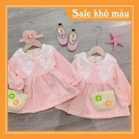 VÁY NHUNG TĂM HỒNG CỔ REN TRẮNG CHO BÉ GÁI - Đầm Nữ ANHStore