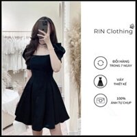 Váy Nhung Tay Phồng Tiểu Thư- Váy nhung xếp Ly Eo- Váy Xếp Ly Eo RIN Clothing