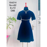 Váy nhung xanh than pha xanh cổ vịt V014