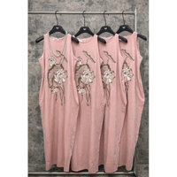 Váy nhung xuông sát nách thêu hoa,lá sen