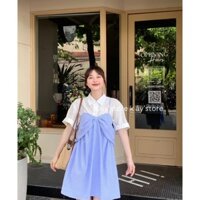 Váy Nữ (3 trong 1) Dây Rớt Vai Dáng Babydoll Kẻ Sọc, Đầm Hai Dây Phối Nơ Xinh Xắn (Tặng kèm hoa cài) - Suri Dress