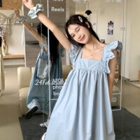 Váy nữ babydoll cánh tiên dáng dài nơ lưng phong cách ulzzang Hàn Quốc  XTT VN60