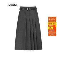 Váy nữ bất đối xứng xếp ly trơn Lovito L45AD051 (Xám) Lovito Kasual Rok Wanita Asimetris Lipit Polos L45AD051 (abu-abu)