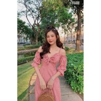 [Váy Nữ Cao Cấp] Đầm Caro cột nơ siêu xinh
