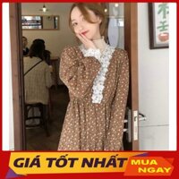 Váy Nữ Chất Nhung Tăm Hoa Quảng Chấu Cổ Chữ V Pha Ren Siêu Xinh M530