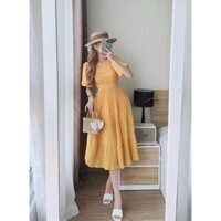 Váy nữ cổ tròn ngắn tới gối thiết kế 2 lớp