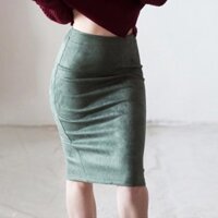 Váy Nữ Da Lộn Màu Trơn Váy Bút Chì Nữ Thu Đông Cao Cấp Bodycon Vintage Da Lộn Chia Dày Co Giãn Váy