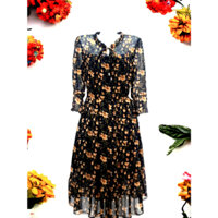 Váy nữ đầm dự tiệc váy hoa nhí thiết kế sang trọng vải voan tơ xếp ly MH0001