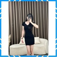 Váy Nữ Dáng Ngắn, Váy Body Ôm Eo Ngắn Tay Phối Viền Bèo Vải Thun, Tiểu Thư Cá Tính_TT