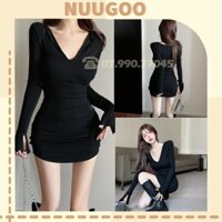 váy nữ [FREESHIP] Đầm nữ ôm body màu đen tay dài dáng dáng ôm NUUGOO18