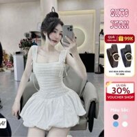 Váy nữ hai dây cổ vuông dáng ôm body Jeansuto, đầm nữ babydoll thắt nơ dáng bí xòe bồng hcom2740