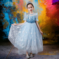 Váy nữ hoàng Elsa màu xanh kèm tà dài cho bé gái 3-10 tuổi - Mẫu mới Frozen 2