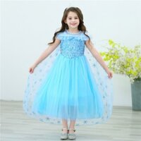 Váy nữ hoàng Elsa màu xanh kèm tà dài cho bé 3-8 tuổi