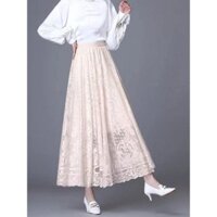 Váy nữ mùa hè mới mỏng màu sắc đồng nhất kích thước lớn thời trang ren dài váy A-line eo cao ôm sát váy mở rộng che phủ ba màu đơn giản phù hợp mọi thứ