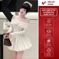 Váy Nữ RenThiết Kế Trễ Vai Đính Hoa Ngực Phối Chân Váy Bí Phồng Xòe Sang Chảnh Có Lót Quần - Váy Ren Dự Tiệc Hàng Đẹp
