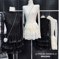 váy nữ sang chảnh,áo ren tay dài đính đá mix chân váy tầng xoè 2 màu N152