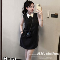 váy nữ sang chảnh,đầm nữ dễ thương,váy miu kẻ phối cổ sơ mi xịn sò hot trend hiên giang P164