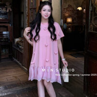 váy nữ sang chảnh,đầm nữ dễ thương,váy cotton phối tơ óng đính tim cute xịn sò hot trend tâm P185