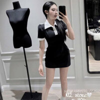 váy nữ sang chảnh,váy body ngắn,đầm body cổ bẻ chất umi xốp xịn sò hot trend ngân thuần O25