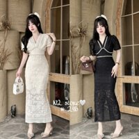 váy nữ sang chảnh,váy ôm body dáng dài,MẪU MỚI NHẤT đầm body ren đính đá xịn sò ngân thuần SA67