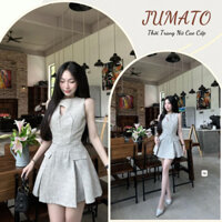 Váy nữ sát nách liền thân cài cúc chéo cổ Jumato, đầm nữ chất dạ trẻ trung năng động HCOM2672