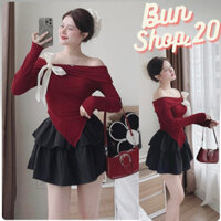 Váy Nữ Set Váy Nữ Vạt Nhọn Phối Kèm Chân Váy 2 Tầng Cực Xinh Cho Các Nàng Đi Chơi Noel 2024