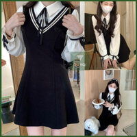 váy nữ sơ mi học sinh[GIÁ TỐT]đầm nữ sơ mi học ính phối cổ bẻ phong cách tiểu thư tay dài phối nơ QUYQI790250