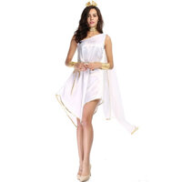 Váy nữ thần Hy Lạp màu trắng thanh lịch Váy viền không đều có mũ đội đầu, vòng tay