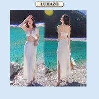 Váy nữ trắng đi biển du lịch dáng dài sang trọng kiểu Hàn Quốc maxi 8139 T14T2