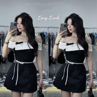 Váy nữ váy Dự Tiệc váy Trễ Vai kèm Nơ Cài Nơ Buộc Eo Tôn Dáng Chuẩn Form mẫu mặc Có Đệm Ngực Lót Quần Shop AV