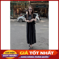 Váy Nữ Xuông Rộng Cotton Tay Bèo Tay In Chữ Dáng Dài V4083 - Violet