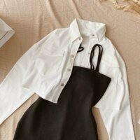 VÁY ÔM 2 DÂY KÈM ÁO KHOÁC KAKI TRẮNG