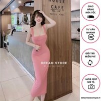 Váy ôm body dáng dài 2 dây bảng to chất len gân dày dặn