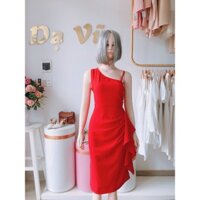 VÁY ÔM BODY ĐỎ PHỐI BÈO 1 BÊN HÔNG SIÊU SANG, HÀNG THIẾT KẾ CAO CẤP