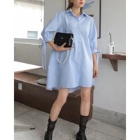 Váy oversize thắt nơ xanh dương
