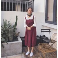Váy pendulum váy sọc caro màu đỏ đô
