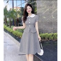 Váy peplum cổ sen kẻ caro
