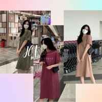 Váy phông trơn dài tay lỡ oversize, đầm dáng suông nữ