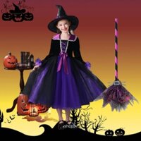Váy phù thủy Halloween cho bé. Trang phục hóa trang Halloween. Bộ quần áo phù thủy hóa trang halloween cho bé gái